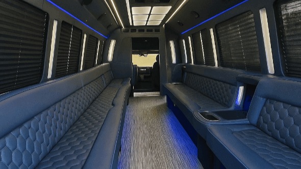 Interior of Tulsa Party Bus Company's 20 Passenger Party Bus in Fayetteville