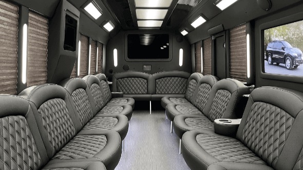 Interior of Tulsa Party Bus Company's 25 Passenger Party Bus in Rogers