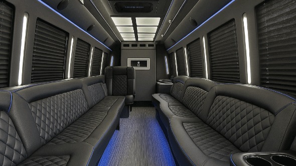 Interior of Tulsa Party Bus Company's 28 Passenger Party Bus in Fayetteville