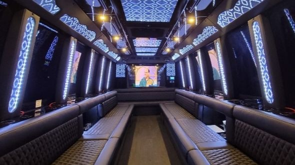 Interior of Tulsa Party Bus Company's 28 Passenger Party Bus in Moore