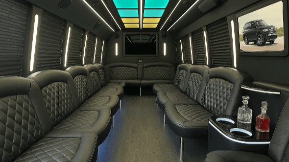 Interior of Tulsa Party Bus Company's 30 Passenger Party Bus in Moore
