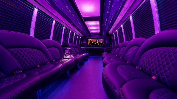 Interior of Tulsa Party Bus Company's 40 Passenger Party Bus in Edmond