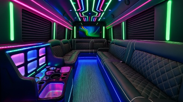 Interior of Tulsa Party Bus Company's 40 Passenger Party Bus in Moore