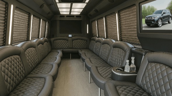Interior of Tulsa Party Bus Company's 40 Passenger Party Bus in Springdale