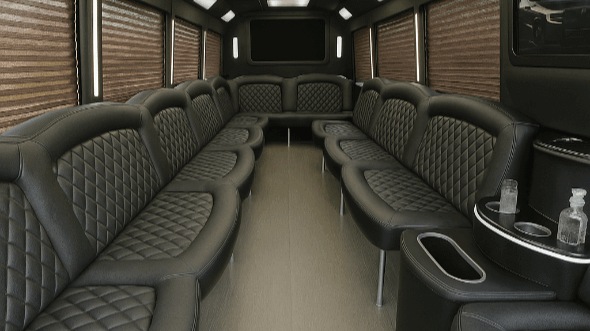 Interior of Tulsa Party Bus Company's 50 Passenger Party Bus in Fayetteville