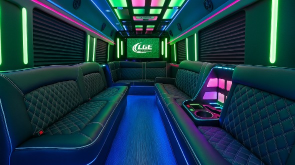 Interior of Tulsa Party Bus Company's 50 Passenger Party Bus in Midwest City